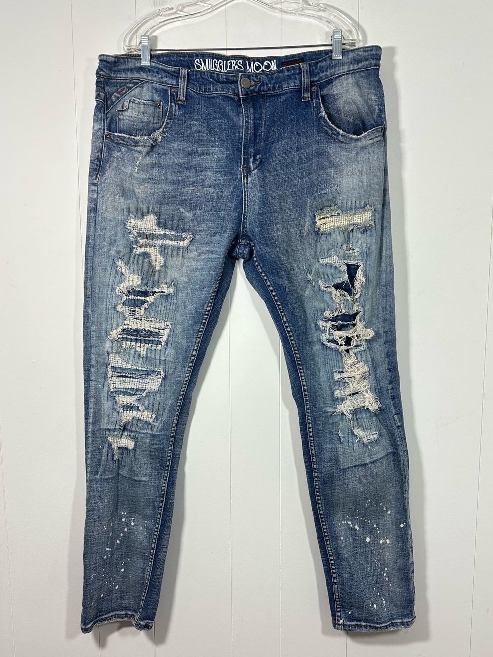 Smugglers Moon Speak Easy Men’s Denim Blue Jeans Distressed Streetwear 42x33